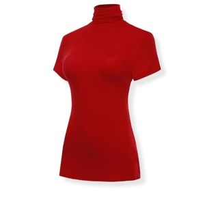 Short Sleeve Low Fall Turtleneck Top | Red | Sz. Medium | GUC